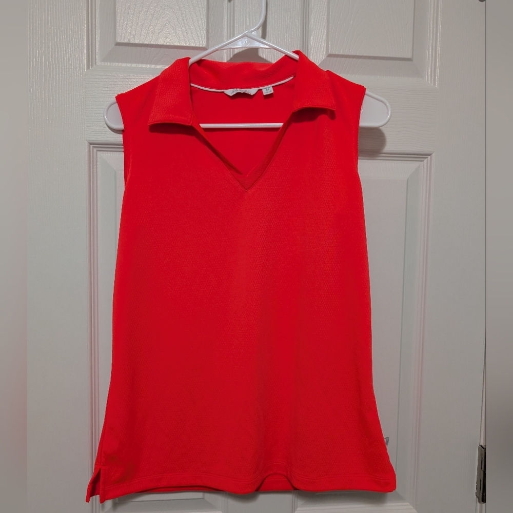 Lady‎ Hagen, Medium, Sleeveless V-Neck, Coral Golf Polo